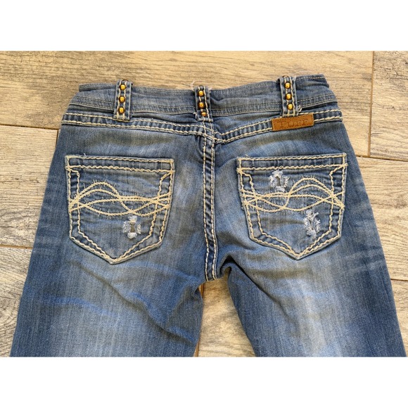 Cowgirl Tuff Jeans 24x35 Bootcut Western Distressed Denim 24 x 35 Boot Studded - Picture 12 of 16